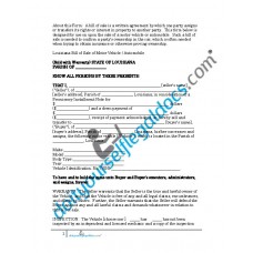 Bill of Sale of Motor Vehicle Automobile - Louisiana (Sold with Warranty)